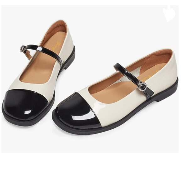 FOWT White Closed Toe Mary Jane Pumps Round Toe Slip On Ballet Flats Comfy Shoes - Picture 1 of 8